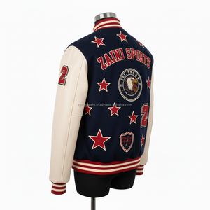 Women College Varsity Jacket Thick Wool Blend Fabric Leather Sleeves Navy <b>White</b> Custom Embroidered Logo Women Varsity Jacket - Product Image 5