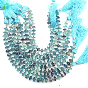 天然蓝色萤石龙德尔形钻宝石珠7英寸架尺寸6-7毫米中心钻批发珠