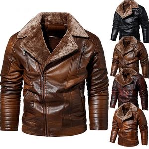 Mode hommes épais chaud polaire veste en cuir manteau homme hiver Casual Biker veste en cuir - Product Image 2