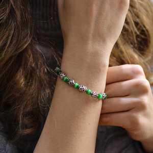 925 Sterling Silver <b>Bracelet</b> with Cat's Eye Jade Stone <b>Ball</b> Shape for Gift - Product Image 1