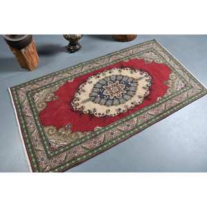 Tapis de laine Kilim rouge vert classique 3.1 X 6.1ft grande surface tapis de couloir Rectangle turc motif abstrait 10mm épaisseur Latex - Product Image 2