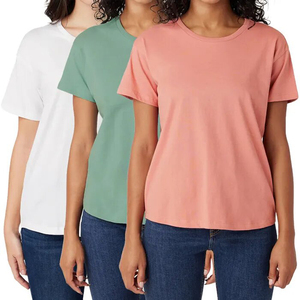Spandex/coton été femmes imprimé tricoté T-shirt bas basique à la mode dame solide à manches courtes coupe régulière hauts - Product Image 3