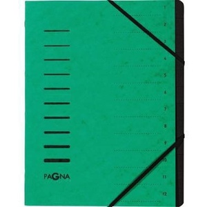PAGNA DIN <b>A4</b> 240g/m Pressed Chipboard File <b>Folder</b> Green Color with 12 Black Compartments - Product Image 1