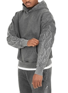 Conjunto Deportivo de Felpa con Capucha, Bordado Desgastado, Pantalones Deportivos Acampanados, Estilo Lavado Ácido - Product Image 3