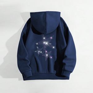 Drop Shoulder Rhinestone Hoodie Pullover con logotipo personalizado de lujo Bling Oversized Streetwear Hoodie OEM Supplier Factory - Product Image 2