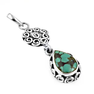 Pendentif en argent 925 avec turquoise en forme de larme pour femmes, bijoux en pierres précieuses avec pendentifs et breloques en moissanite - Product Image 1