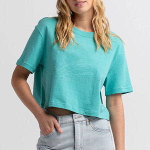 Women's Slim <b>Fit</b> <b>Crop</b> Top <b>T</b>-<b>Shirts</b> with Short Sleeves Cotton/Polyester Canvas Fabric Casual Wear Low MOQ and Price - Product Image 1