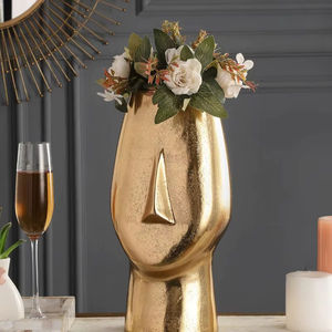 2025 Premium fait à la main or brut aluminium côtier fer fleur Vase élégant visage Design pour Table et décoration de la maison - Product Image 3
