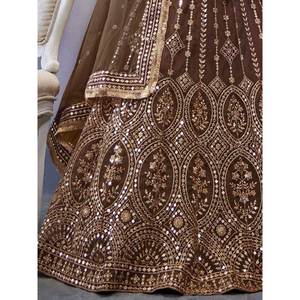 Lehenga Choli de Boda con Lentejuelas Marrones y Adornos de Red, Elegante y Atractivo Traje de Novia - Product Image 4