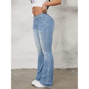 กางเกงยีนส์ทรงสกินนี่ขาบานเอวสูงสไตล์วินเทจผ้ายีนส์ฟอกสีแบบหนา แห้งเร็ว ระบายอากาศได้ดี เหมาะสำหรับฤดูร้อน ฤดูหนาว ฤดูใบไม้ร่วง รุ่นใหม่สำหรับผู้หญิง - Product Image 6