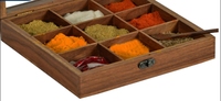 Boîte à épices avec cuillère en bois de Sesham Organisateur de cuisine Masala Dabba avec couvercle en verre Porte-épices Masala Dabba Rangement de cuisine