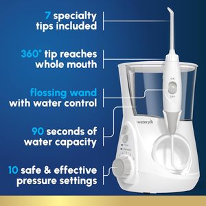 เครื่องทำความสะอาดช่องปาก Waterpik Aquarius แบบไฟฟ้า 10 ระดับการปรับ 7 หัวฉีด ได้รับการรับรองมาตรฐาน ADA สำหรับการดูแลฟัน เหงือก และเครื่องมือจัดฟัน ใช้งานได้หลายคน สีขาว รุ่น WP-660 - Product Image 5