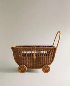 รถเข็นหวายของเล่นพร้อมล้อสำหรับเด็กตะกร้าหวายแบบทำมือรถเข็นเก็บของสำหรับเด็กดีไซน์ไม่เหมือนใคร - Product Image 2