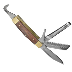 Cuchillo para pezuña de herrador de caballos con mango de madera de acero inoxidable, cuchillos de escofina recortadora para cuidado de pezuña izquierda/derecha de doble cara - Product Image 3