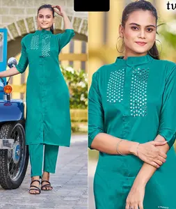 Esclusiva coppia di Designer tradizionale Kurta Combo di Kurta con pigiama e Kurti con Pant abbigliamento etnico abito in raso Hijab