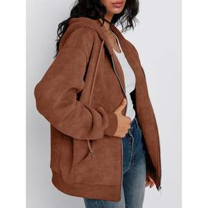 Vente en gros à bas prix, sweat à capuche zippé décontracté pour femmes, doublé, de haute qualité, logo personnalisé, 100% coton, prix raisonnable - Product Image 4