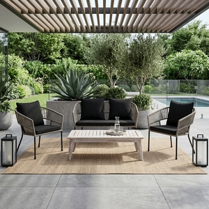 <b>Grey</b> Outdoor Garden Furniture <b>Set</b> Aluminium Frame Woven Rope Sofa Armchairs Wooden Coffee <b>Table</b> Patio Decor Setup Art Design - Product Image 5