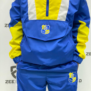 Ensemble de survêtement en polyester pour hommes sur mesure, veste et pantalon de jogging en nylon zippés à patchwork, ensemble coupe-vent à panneaux en nylon de qualité supérieure - Product Image 5