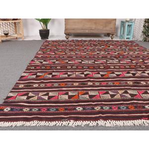 Turkish Vintage Kilim Rug 5.4x7.7 ft (166x236 cm), <b>Red</b> Floral <b>Wool</b> Rug - Product Image 4