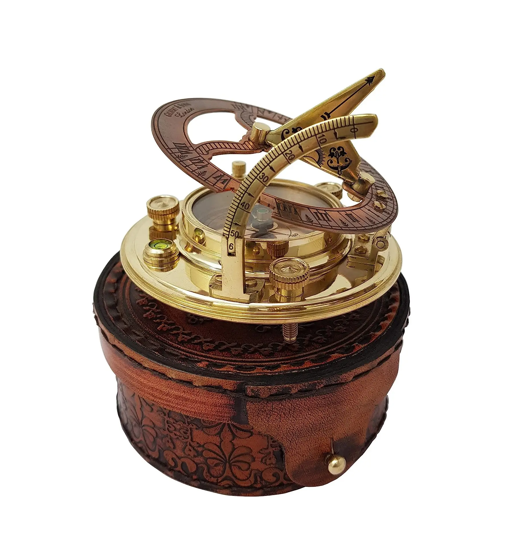 Wholesale price Antique Brass & Copper Sundial Compass Sundial Clock Box Gift Sun Clock Watch