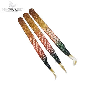 Pinzas para pestañas de acero inoxidable de alta calidad, Mango antideslizante, nueva herramienta de belleza, extensión de pestañas, puntas inclinadas rectas curvas - Product Image 5