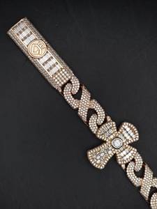 Collier Croix Cubaine en Argent 925 Plaqué Or pour Fête Religieuse Hip Hop, Chaîne Ronde et Baguette, Moissanite, Diamant - Product Image 3