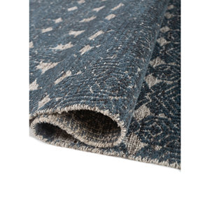 Alfombra Azul Manifest de Lana y Viscosa Anudada a Mano con Patrón Geométrico y Abstracto para Uso Doméstico como Alfombra de Sala de Estar o Pasillo - Skwv-121 - Product Image 2