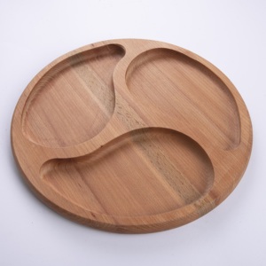 Plateau à collation en bois à 3 compartiments en gros |   Plat de service à trois compartiments en bois de hêtre - Product Image 1