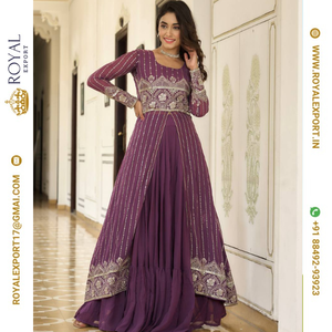 Presentación exclusiva de Faux Georgette con mayorista de trabajo de bordado pesado por Royal Export en Surat Gujarat - Product Image 2