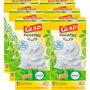 Glad ForceFlex Tall Kitchen Drawstring Trash Bags, 13 Gallon, Gain Original avec Febreze Freshness, 40 Count, Lot de 6 - Product Image 6