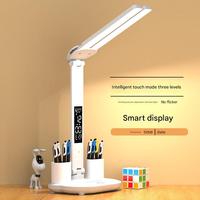 Lampe de table à commande tactile sans fil flexible à double LED avec affichage de l'heure de l'horloge, rechargeable 5V, lampe de table pour enfants qui protège les yeux