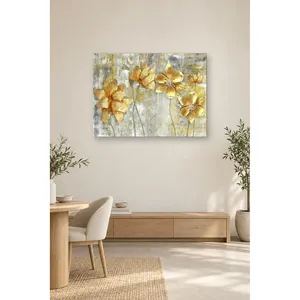 Fida Fleurs dorées sur fond texturé gris Impression sur toile - Product Image 5