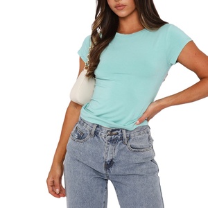 Nuevas camisetas cortas básicas de verano para mujer, camisetas ajustadas interiores para mujer, camisetas cortas con cuello redondo para mujer, ropa informal hecha de algodón - Product Image 2