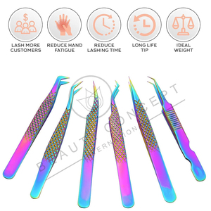 Kit de pinzas de extensión de pestañas de acero inoxidable internacional de concepto de belleza diseño en ángulo puntiagudo recto Curvo - Product Image 4