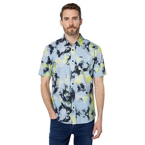 Camicia Casual da Uomo Volcom Saturate in Popeline 100% Cotone a Maniche Corte Traspirante, Colore Lime Tie Dye Blu, con Colletto Abbottonato, Varie Taglie - Product Image 1