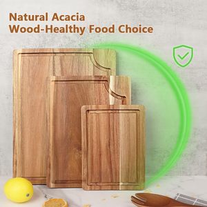 Juego de tablas de cortar de madera de acacia con ranura para jugo (3 piezas) tablas de cortar de madera orgánica para corte de bloques de carnicero de cocina - Product Image 5
