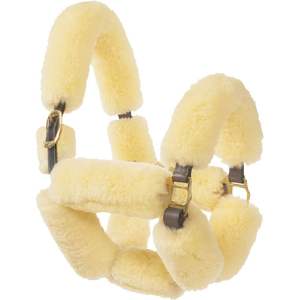 Licol d'expédition en cuir avec peau de mouton véritable cousue sur un licou. Quincaillerie en laiton. - Product Image 1