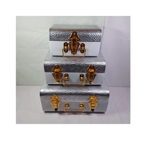 Nouveau lancement Vintage métal embellir gris dortoir coffre de rangement ensemble 2 boîte pour verrouillable et décoratif - Product Image 2