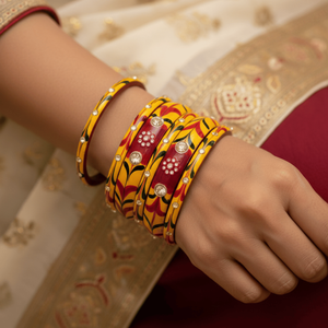 Set of 6 Traditional Lac Fine Bangles Red & Yellow Traditional Indian Jewelry - Product Image 5