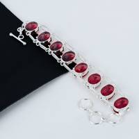 Pulsera de Plata de Ley 925 Hecha a Mano, Estilo Bohemio y Hippie Vintage, con Gema de Rubí Rojo, para Mujer, Regalo