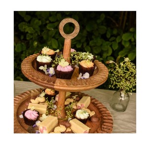 2-Tiered Wooden Cake Stand for Serving Desserts Charcuterie Kitchen <b>Counter</b> Food Organizer Placements Elegant Wood Cake Tools - Product Image 4