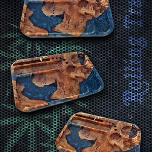 Nouvel arrivage de cendrier en résine époxy et bois de forme carrée au design moderne avec logo de couleur personnalisé portable pour l'intérieur et l'extérieur - Product Image 1