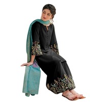 Robe longue en satin noir brodée de fleurs avec col mandarin, manches trois quarts, coupe ample, tenue décontractée pour tous les jours