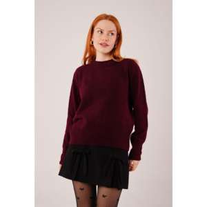 Pull en tricot bordeaux à col rond, style uni, décontracté, vente en gros - Product Image 4