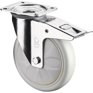 <b>Swivel</b> Caster with 125mm Wheel 450kg Load Capacity Plastic 135x110mm White Brake BS Caster - Product Image 3