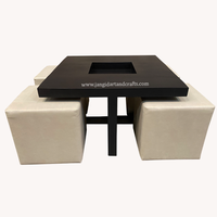 Nouvelle table basse gigogne moderne de luxe avec tabouret rembourré rangement multifonctionnel table carrée en bois de manguier ensemble de table basse