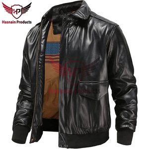 แจ็กเก็ตหนังแท้ของผู้ชายที่มีกระดุมข้อมือ-หนาอบอุ่นคอปกพับลงกระดุมปิดกระเป๋าด้านหน้า2ช่อง - Product Image 2