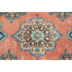 2,4x12,7 ft Vintage Rug, Turkish <b>Runner</b> Rug, <b>Red</b> Blue Animal Print Rug - Product Image 4