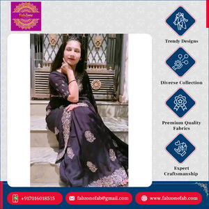 Hermosa Zari Thread Stone Work Blooming Vichitra Saree Diseñador de calidad premium Ropa de fiesta de boda Precio bajo Ocasiones especiales - Product Image 2