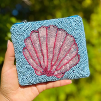 Dompet Koin Manik-manik Bintang Laut Hijau Seafoam Bordir Tangan Kantong Resleting Rumbai Pom Pom Dompet Mini Pantai Musim Panas Hadiah Lucu Wanita